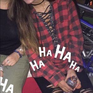 Plaid flannel with crisscross front